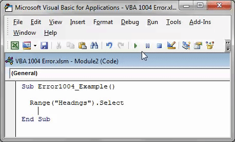 VBA Run Time Error 1004 in Excel 2