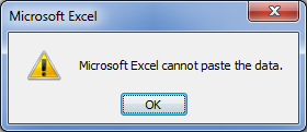 Microsoft Excel cant paste data