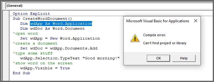 Compile Error Can't Find Project or Library Excel 