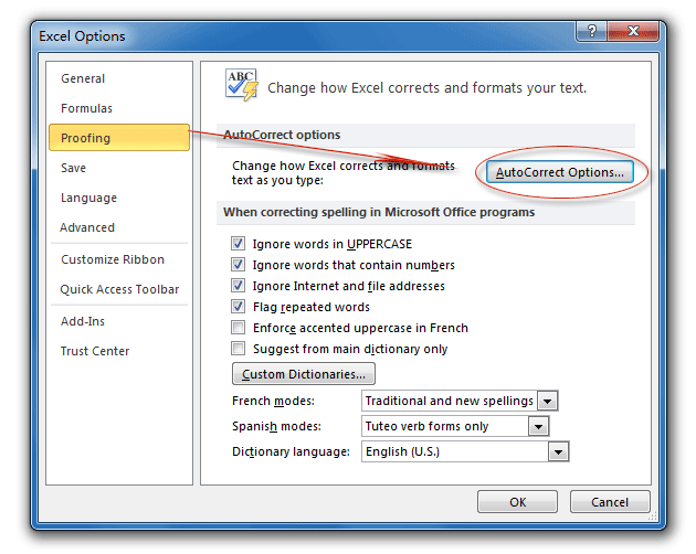 AutoCorrect feature in Excel 2016