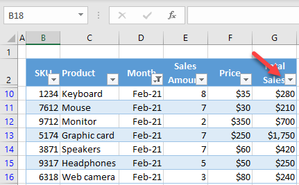 excel table filters