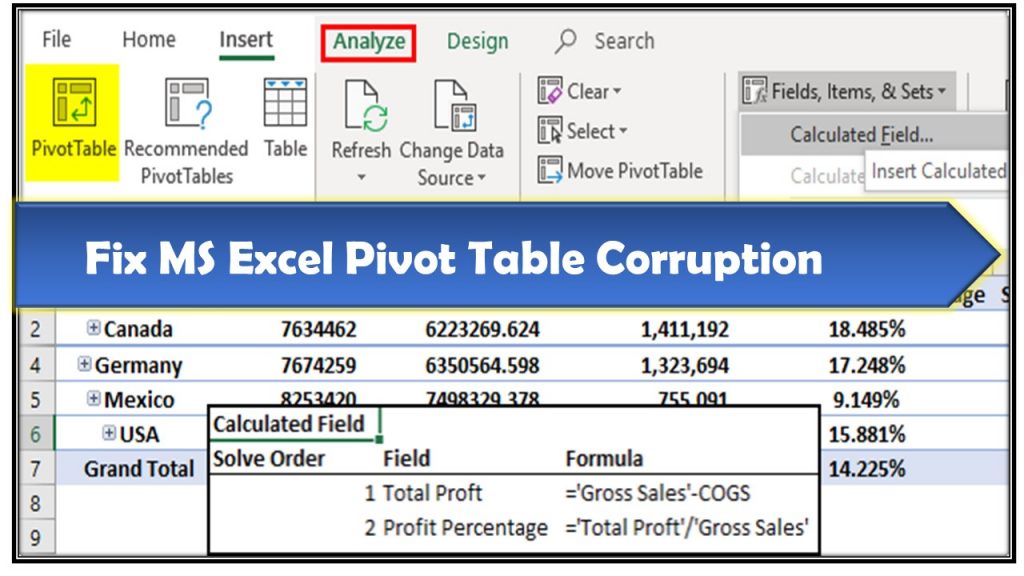 Repair MS Excel Pivot Table Corruption