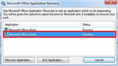 Try Microsoft Office Application Recovery Option 1