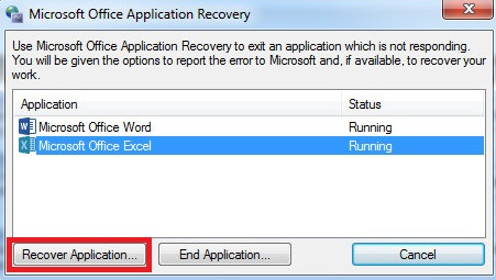 Try Microsoft Office Application Recovery Option 2