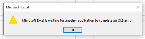 microsoft excel is waiting for another application to complete an ole action
