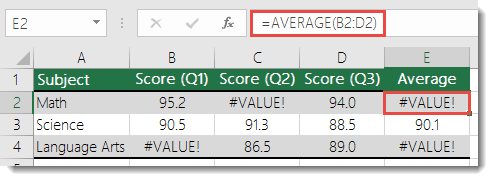 Excel Formula Error #value