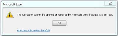 workbook cannot be opened or repaired by Microsoft Excel
