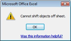 excel cannot shift objects off sheet