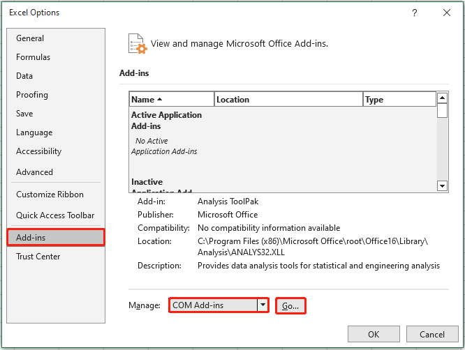 disable Excel add-ins
