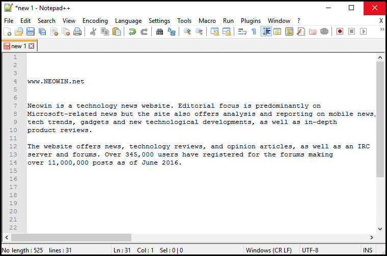 Notepad++ application Window