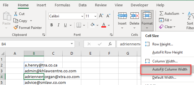 Excel AutoFit Column Width