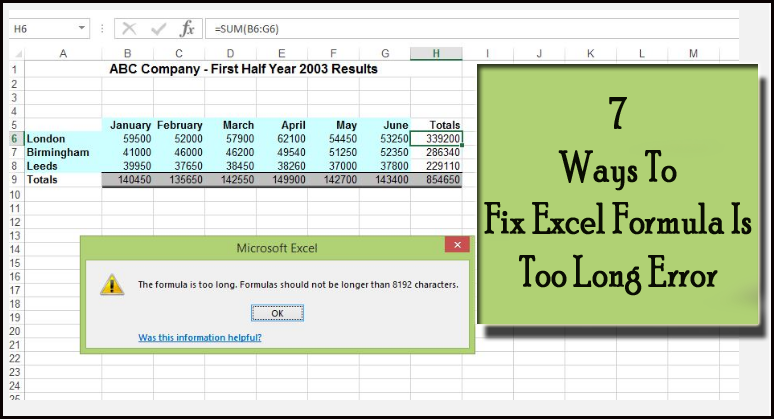 Excel Formula Is Too Long Error