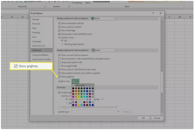 Change Color of Excel Gridlines 3