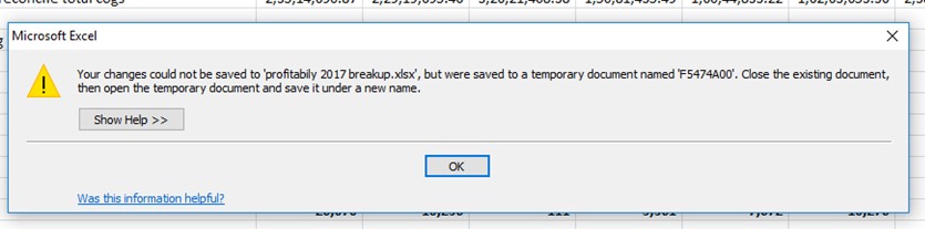 This Document Not Saved Excel Network Drive Error