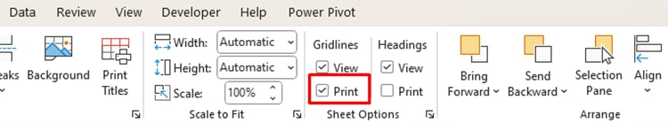 excel gridlines not showing