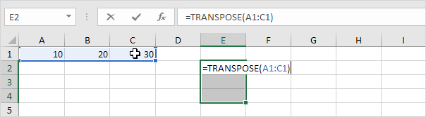 Using Transpose Excel Function
