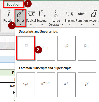 superscript in Excel