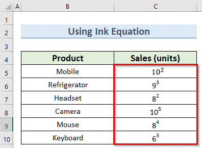 superscript in Excel