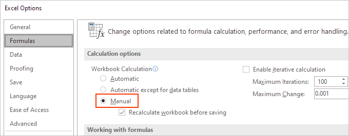 Excel formulas not calculating automatically