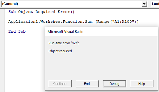 Runtime Error 424' Object Required in Excel