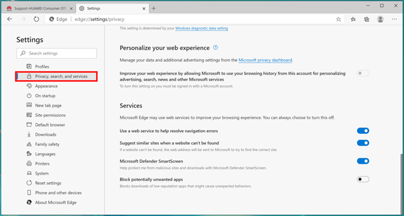 Privacy, search and services