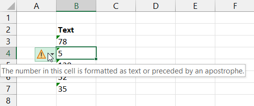 The number in this cell is formatted as text or preceded