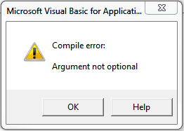 Excel compile error argument not optional