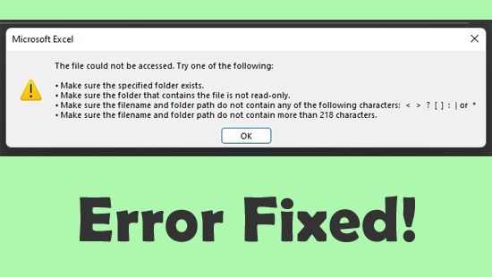 Microsoft Excel: The file could not be accessed. Try one of the following